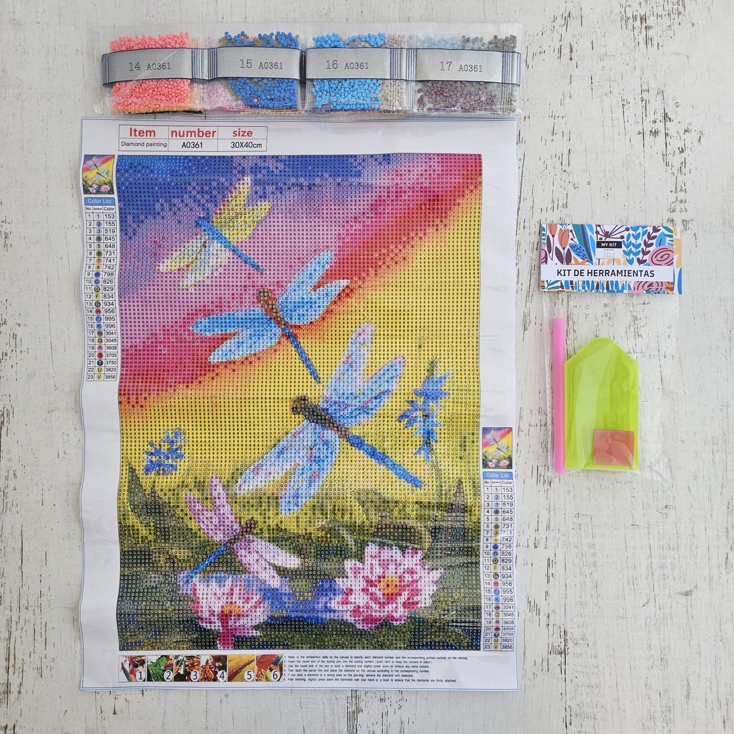 Kit pinta con diamantes 30 x 40 cm - Libélulas