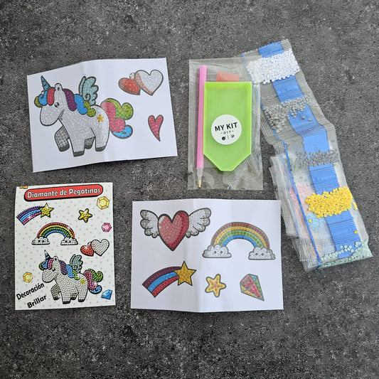Kit stickers pinta con diamantes - Unicornios