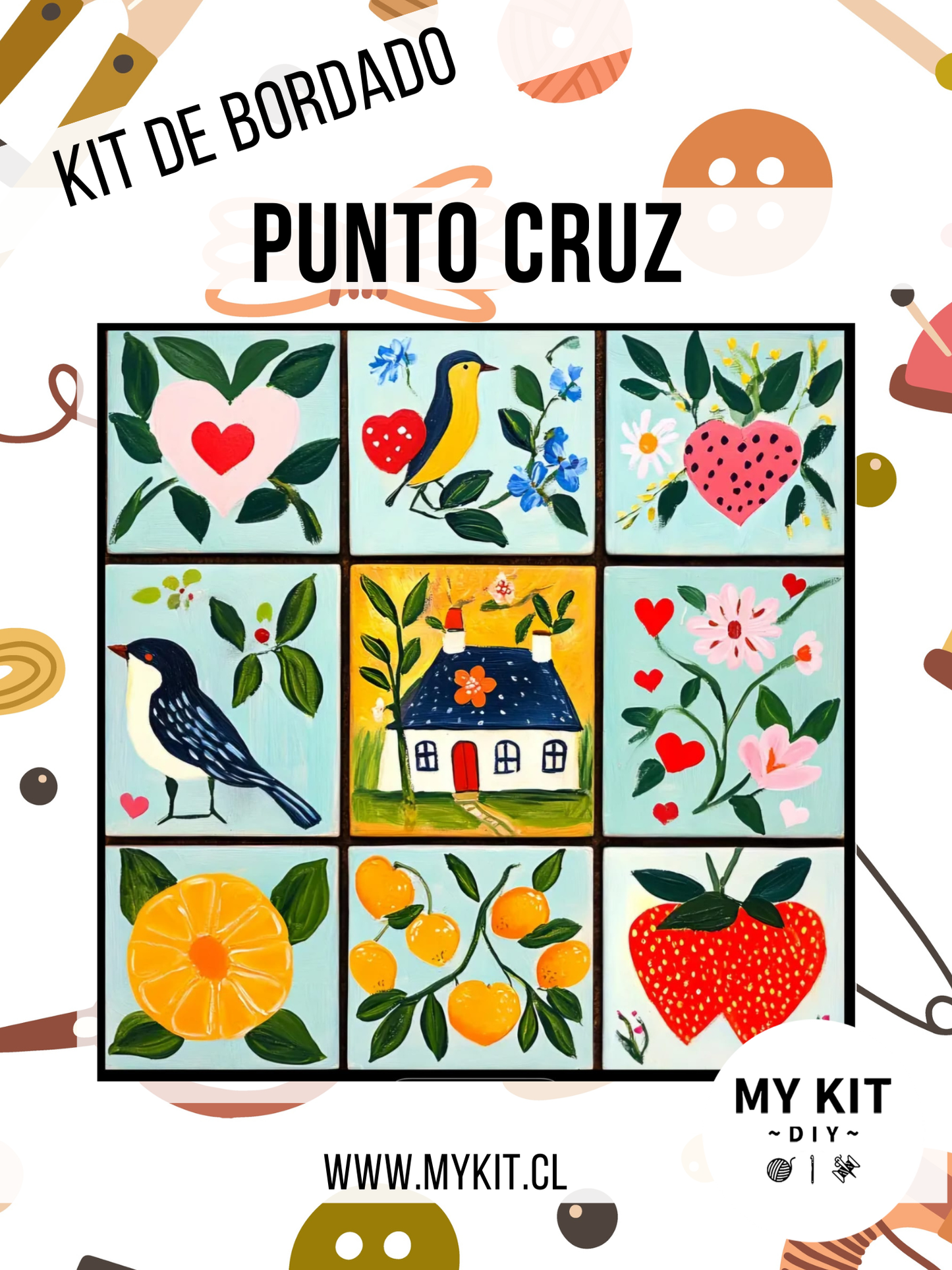 Kit punto cruz - Flores y pajaritos