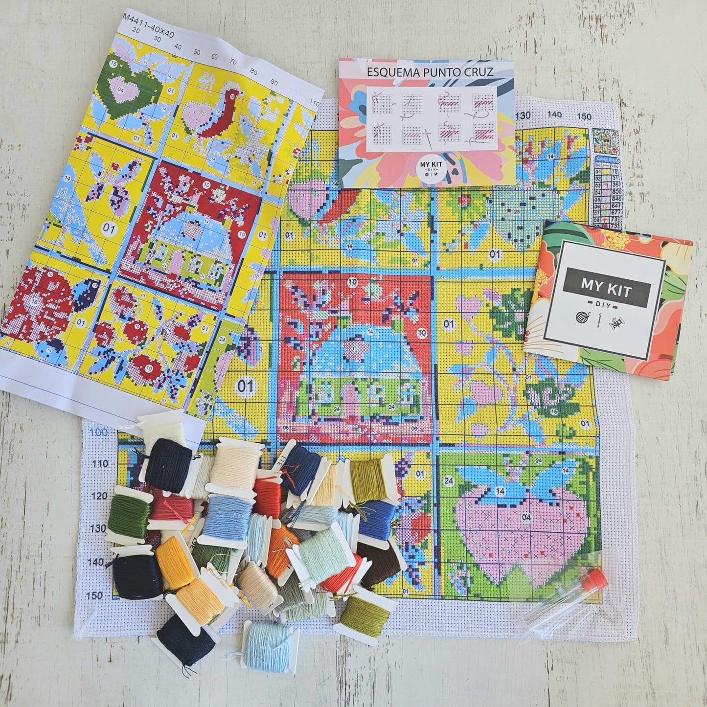 Kit punto cruz - Flores y pajaritos