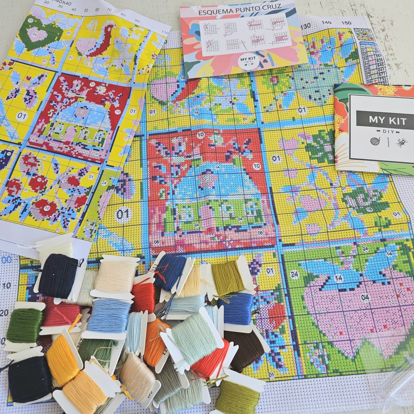 Kit punto cruz - Flores y pajaritos