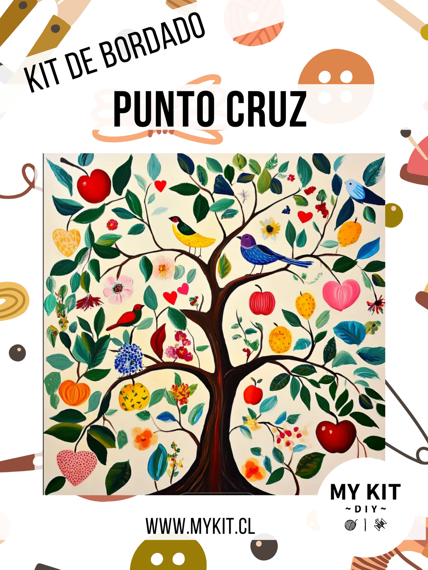 Kit punto cruz - Árbol con pajaritos