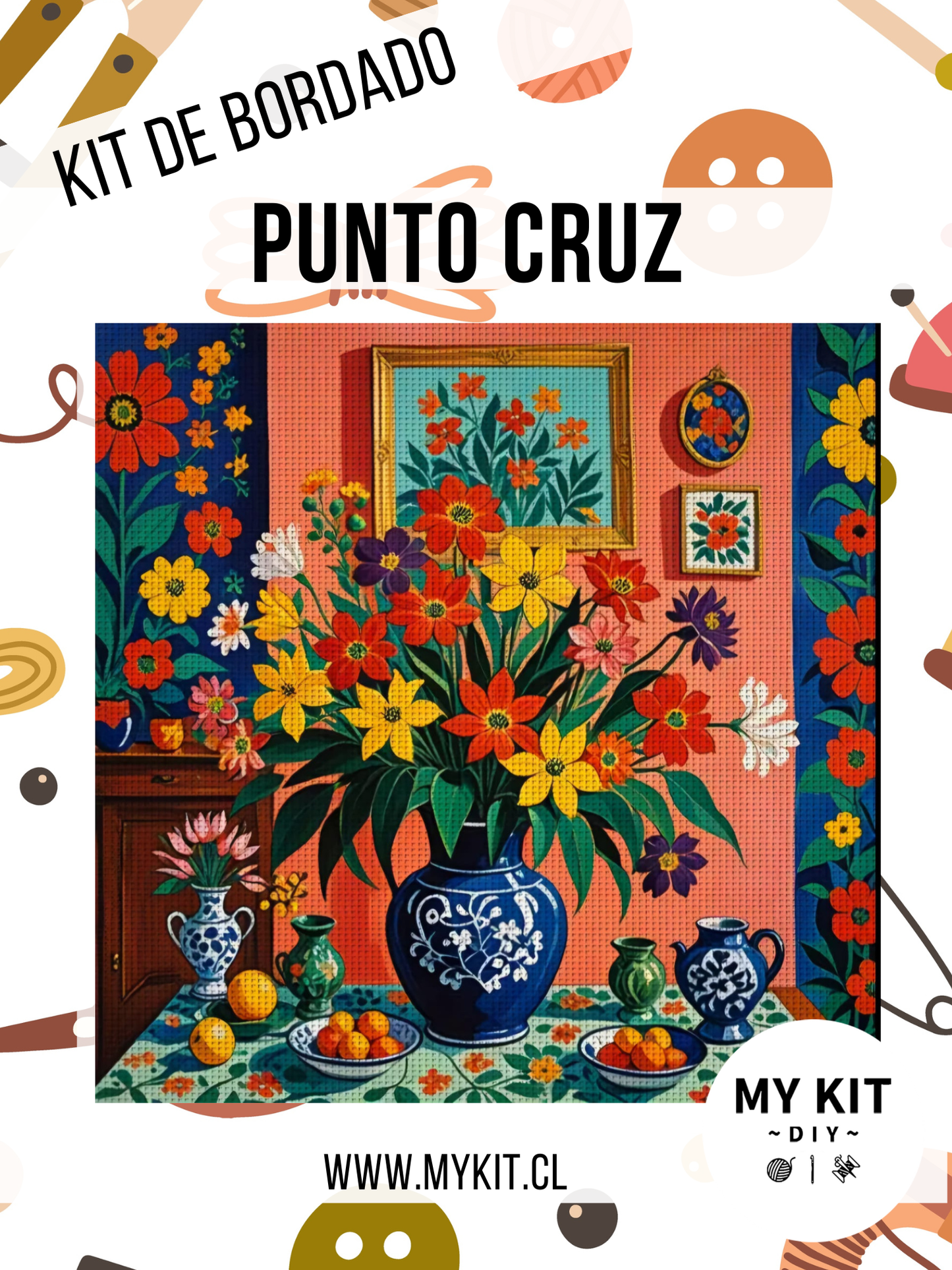 Kit punto cruz - Macetero con flores