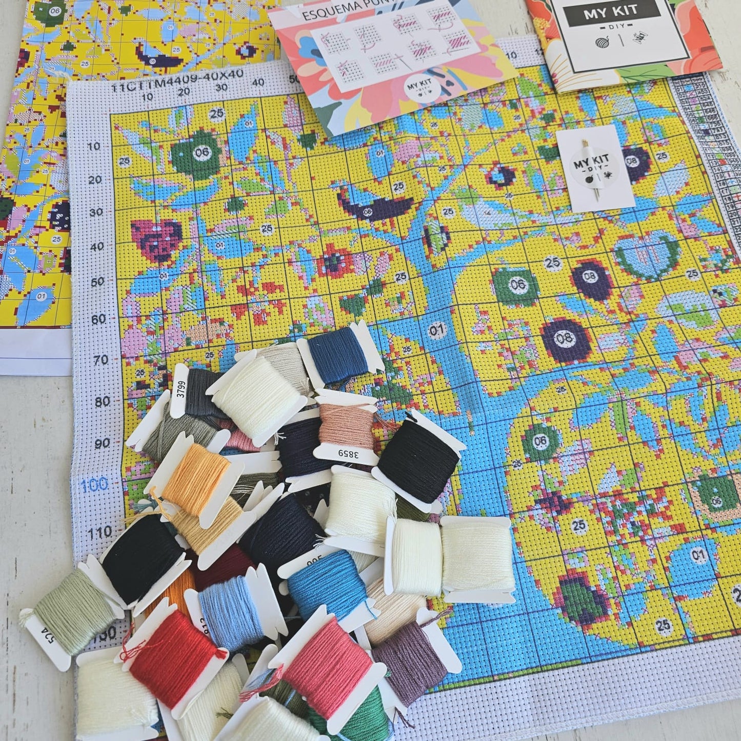 Kit punto cruz - Árbol con pajaritos