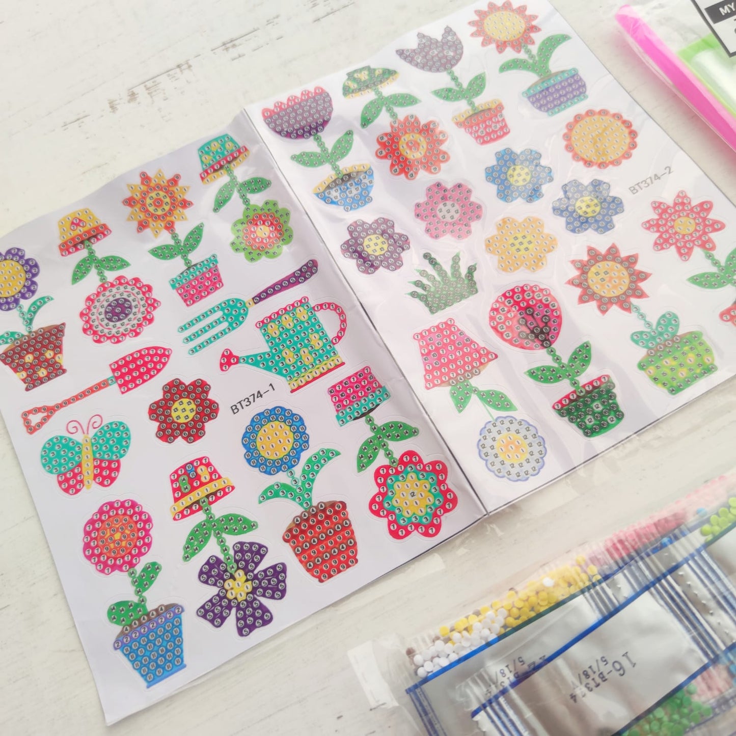 Kit stickers pinta con diamantes - Jardín de flores
