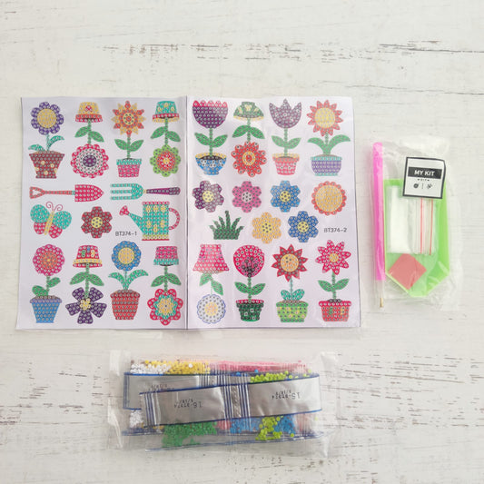 Kit stickers pinta con diamantes - Jardín de flores