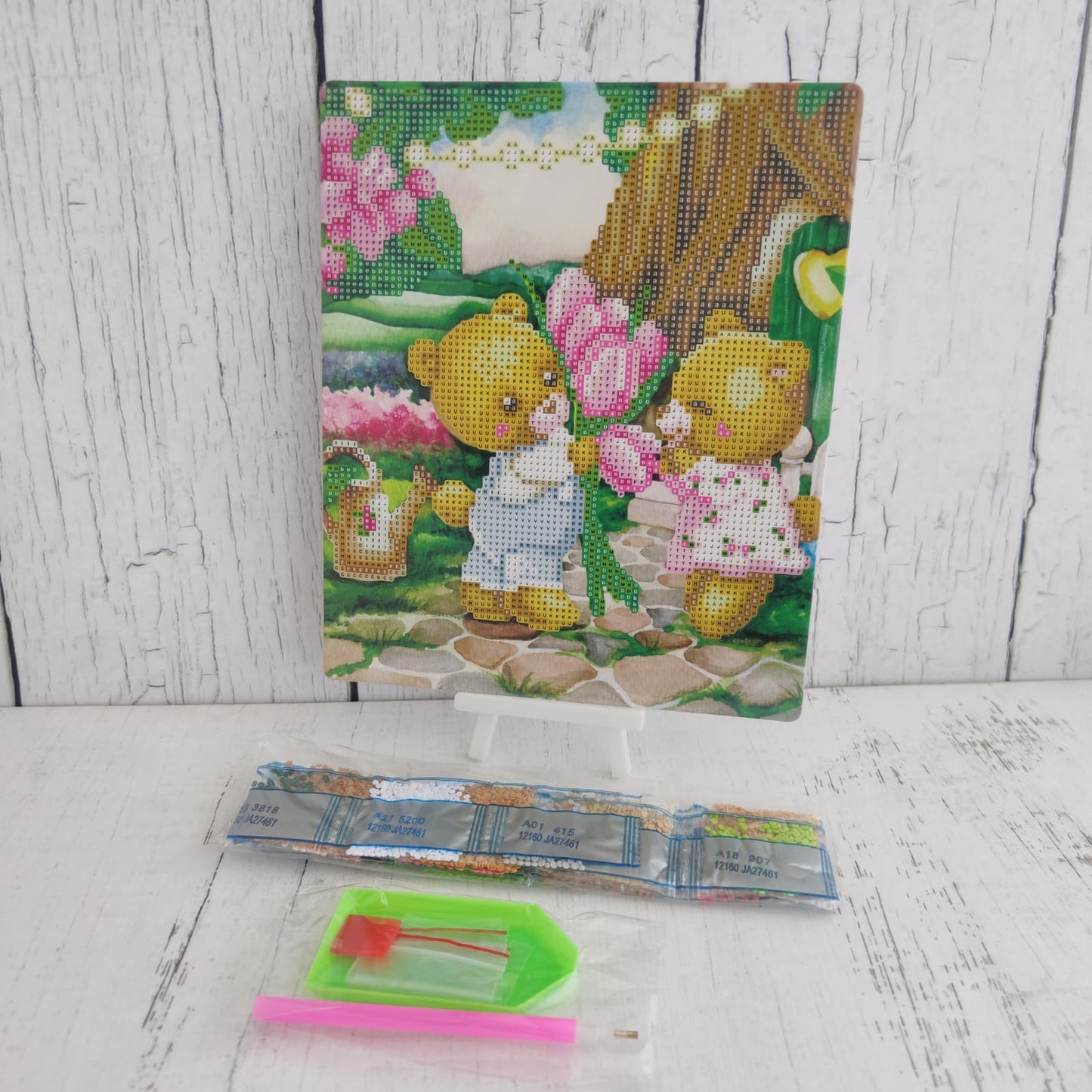Kit pinta con diamantes 20x20 cm con atril - Ositos