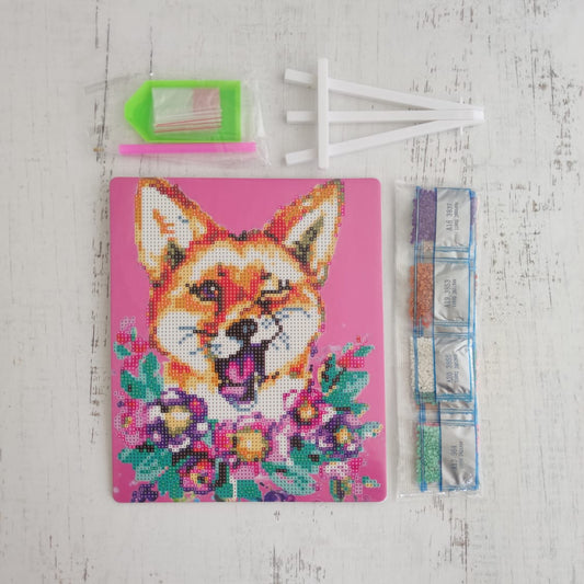 Kit pinta con diamantes 20x20 cm con atril - Zorro flores