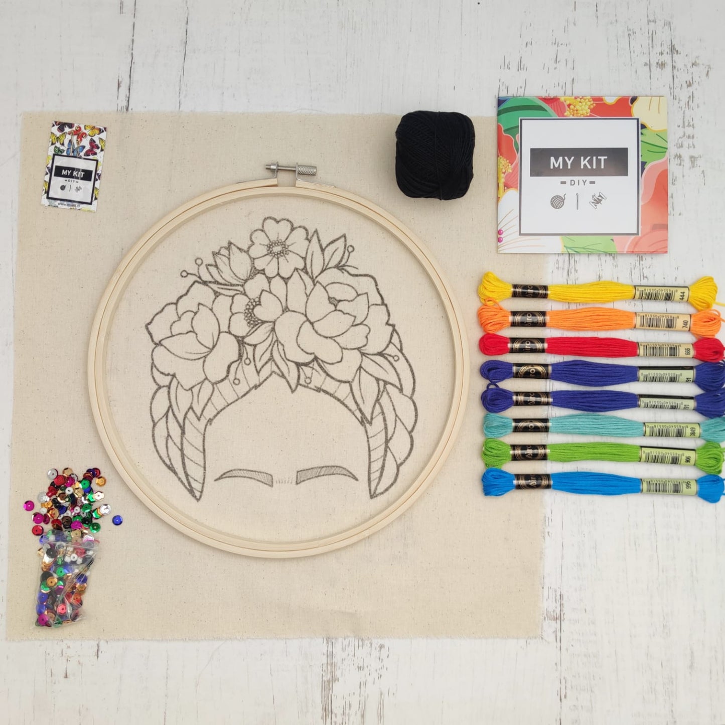 Kit en bastidor con esquema de puntos - Frida