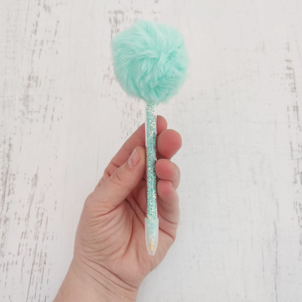Lápiz para pegar diamantes pompom verde agua